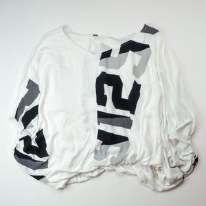 Free People Crop Asymmetrical Blouse Sz M White Black "9125" Bubble Top